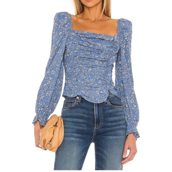 Astr Tops - ASTR Tonina Blue FloralTop Size XS EUC